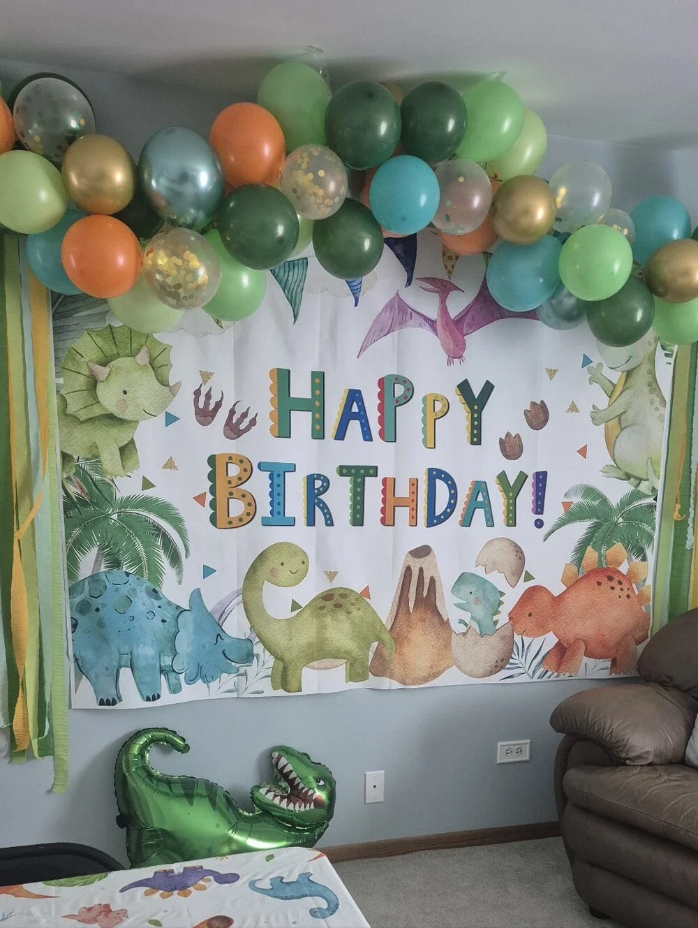 Happy Birthday Dinosaur Party Backdrop 7'x5'